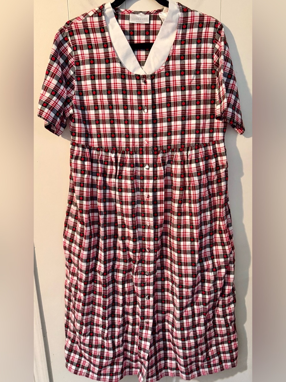 Cabernet Plaid Apple Button Up Dress Womens LP Red Black Dress 100% Cotton